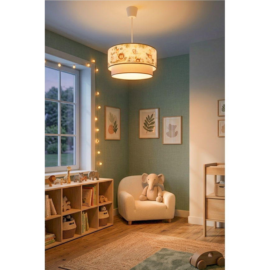 Brilagi - LED dječji luster na sajli BOBO, 1x E27/10W/230V, promjer 40 cm, krem/zeleno/džungla