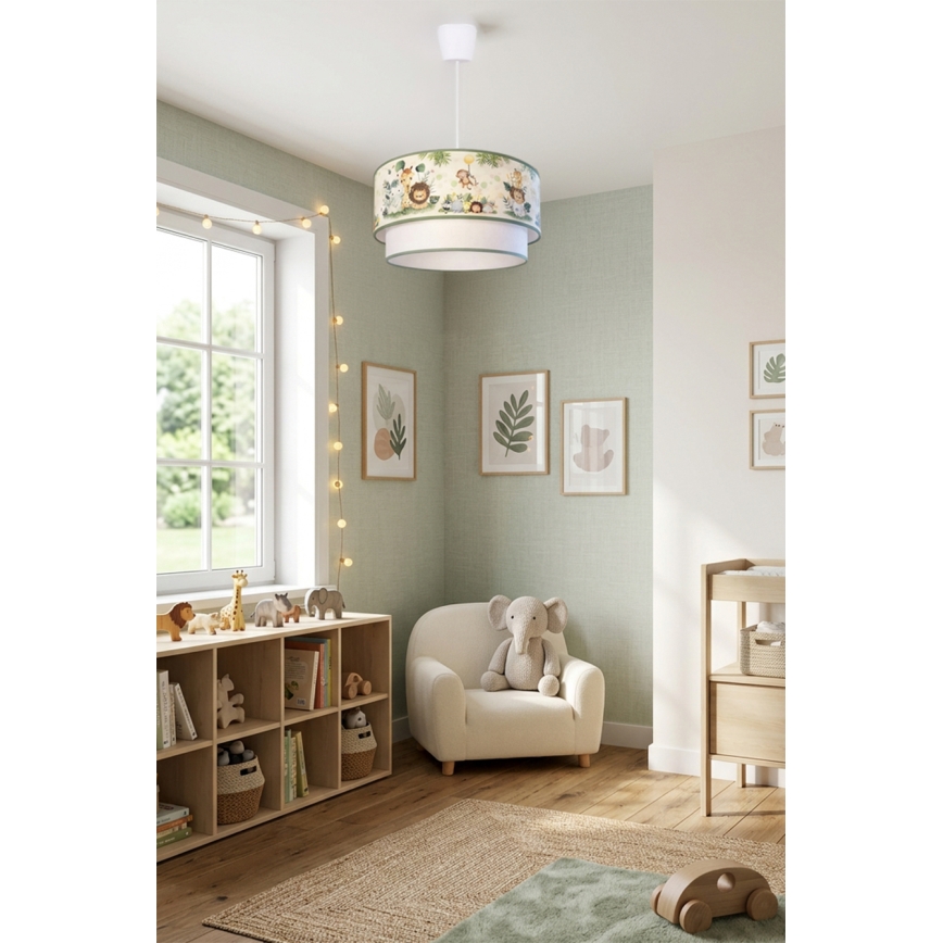 Brilagi - LED dječji luster na sajli BOBO, 1x E27/10W/230V, promjer 40 cm, krem/zeleno/džungla