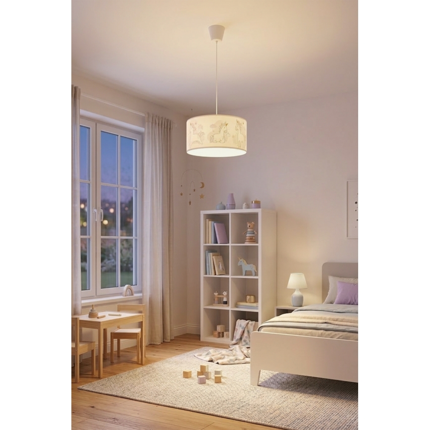Brilagi - LED dječji luster na sajli BOBO 1xE27/60W/230V promjer 35 cm bijela s motivom jednoroga