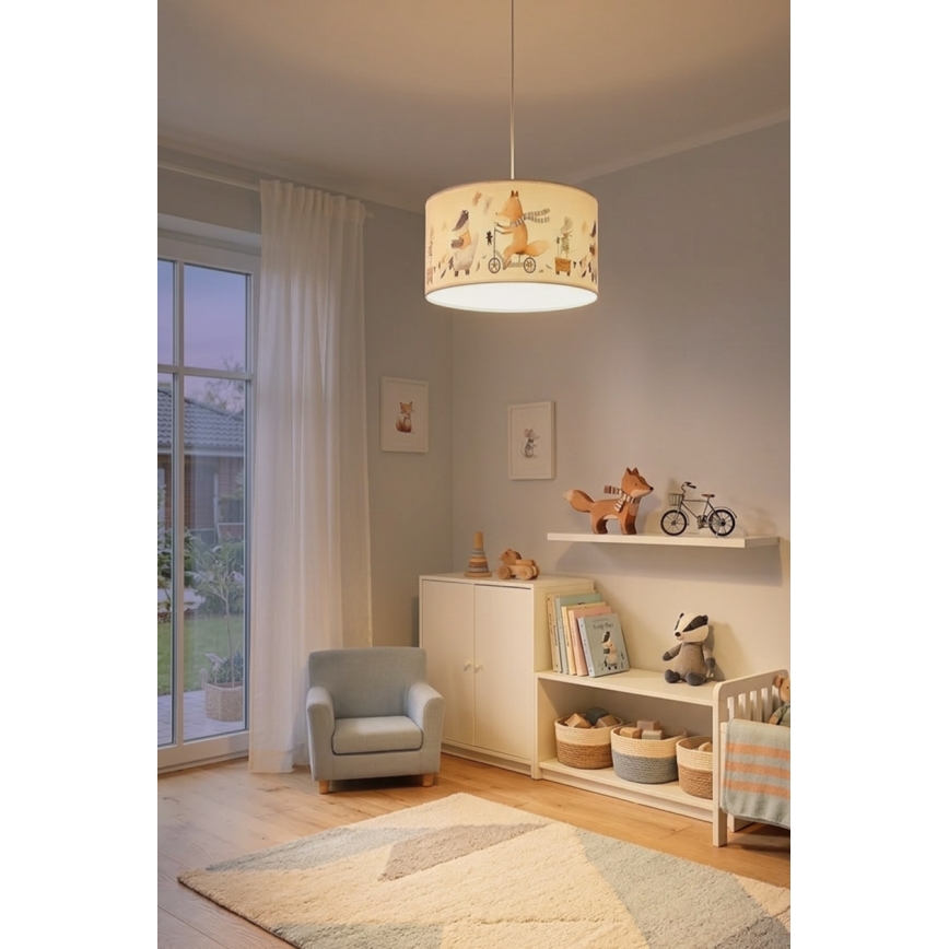 Brilagi - LED dječji luster na sajli BOBO 1xE27/60W/230V Ø 35 cm bijela/sa životinjskim motivom