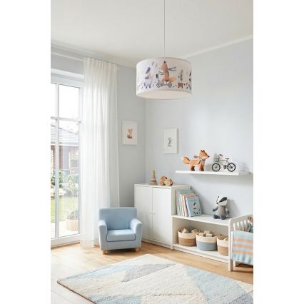 Brilagi - LED dječji luster na sajli BOBO 1xE27/60W/230V Ø 35 cm bijela/sa životinjskim motivom