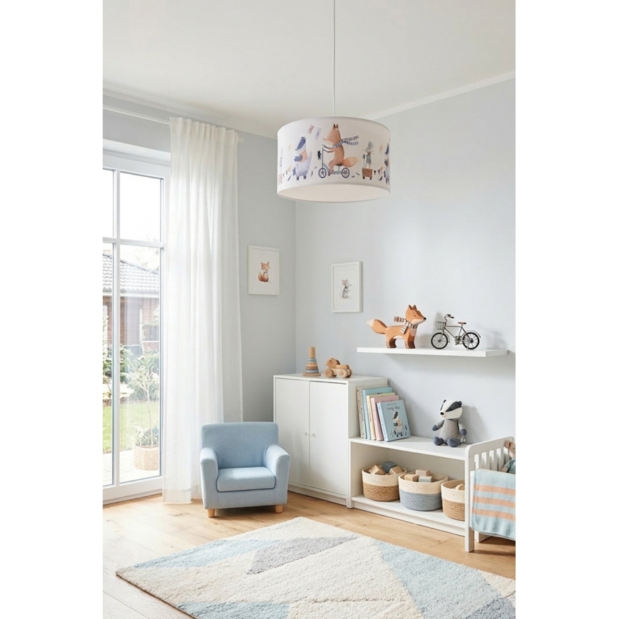 Brilagi - LED dječji luster na sajli BOBO 1xE27/60W/230V Ø 35 cm bijela/sa životinjskim motivom