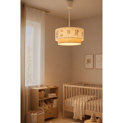 Brilagi- LED Dječji luster na sajli BOBO 1xE27/60W/230V Ø 40 cm bijela/bež/medvjedić