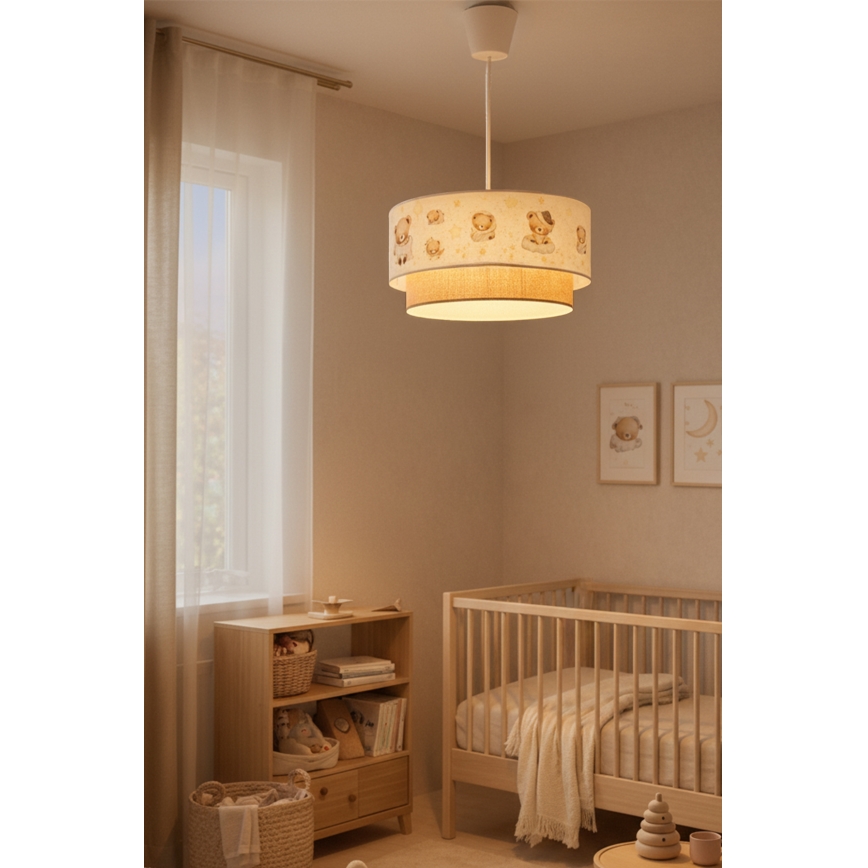 Brilagi- LED Dječji luster na sajli BOBO 1xE27/60W/230V Ø 40 cm bijela/bež/medvjedić