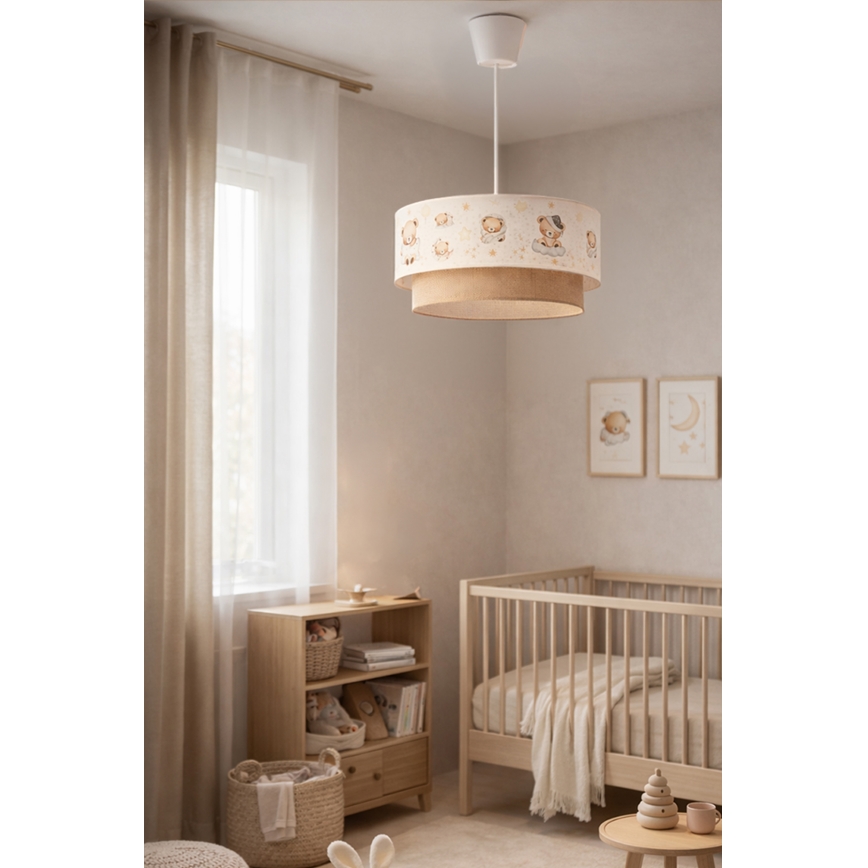 Brilagi- LED Dječji luster na sajli BOBO 1xE27/60W/230V Ø 40 cm bijela/bež/medvjedić