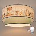 Brilagi- LED dječji luster na sajli BOBO 1xE27/60W/230V Ø 40 cm bijela/zelena/sa životinjskim motivom
