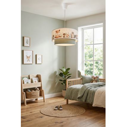 Brilagi - LED dječji luster na sajli BOBO 1xE27/60W/230V Ø 40 cm bijela/zelena/životinjski motiv