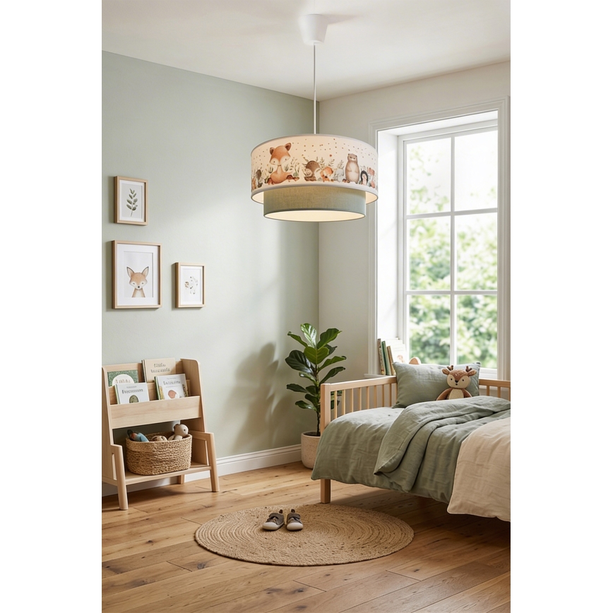 Brilagi - LED dječji luster na sajli BOBO 1xE27/60W/230V Ø 40 cm bijela/zelena/životinjski motiv