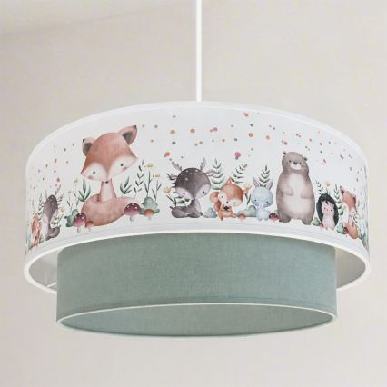 Brilagi - LED dječji luster na sajli BOBO 1xE27/60W/230V Ø 40 cm bijela/zelena/životinjski motiv