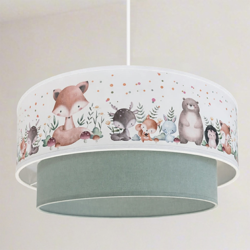 Brilagi - LED dječji luster na sajli BOBO 1xE27/60W/230V Ø 40 cm bijela/zelena/životinjski motiv