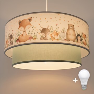 Brilagi - LED dječji luster na sajli BOBO 1xE27/60W/230V Ø 40 cm bijela/zelena/životinjski motiv