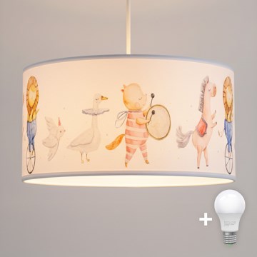 Brilagi - LED dječji luster na užetu BOBO 1xE27/10W/230V Ø 35 cm bijela/s motivom životinja