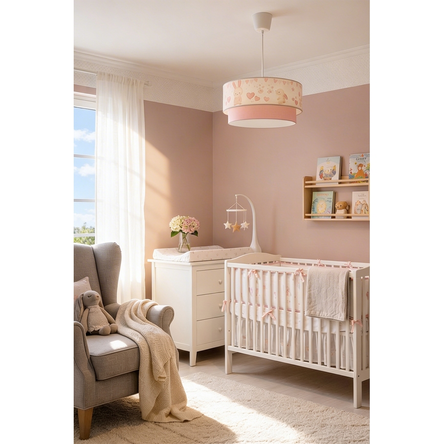 Brilagi - LED dječji luster na sajli BOBO 1xE27/60W/230V Ø 40 cm krem/ružičasta/zečići