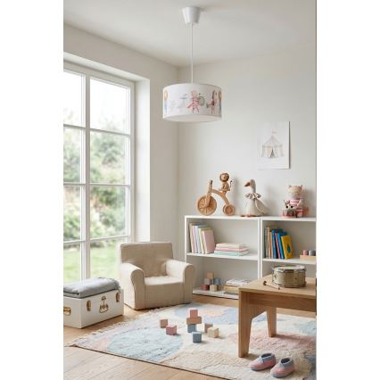 Brilagi - LED dječji luster na užetu BOBO 1xE27/60W/230V Ø 35 cm bijela/s motivom životinja