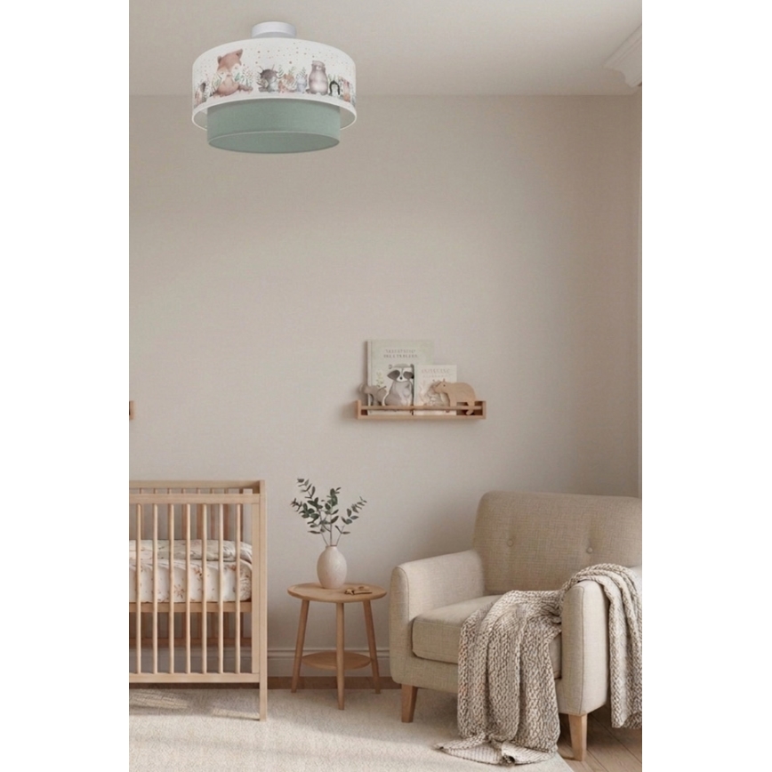 Brilagi - LED dječja nadgradna stropna svjetiljka BOBO 1xE27/60W/230V Ø 40 cm bijela/zelena/životinjice