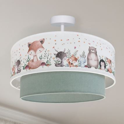 Brilagi - LED dječja nadgradna stropna svjetiljka BOBO 1xE27/60W/230V Ø 40 cm bijela/zelena/životinjice