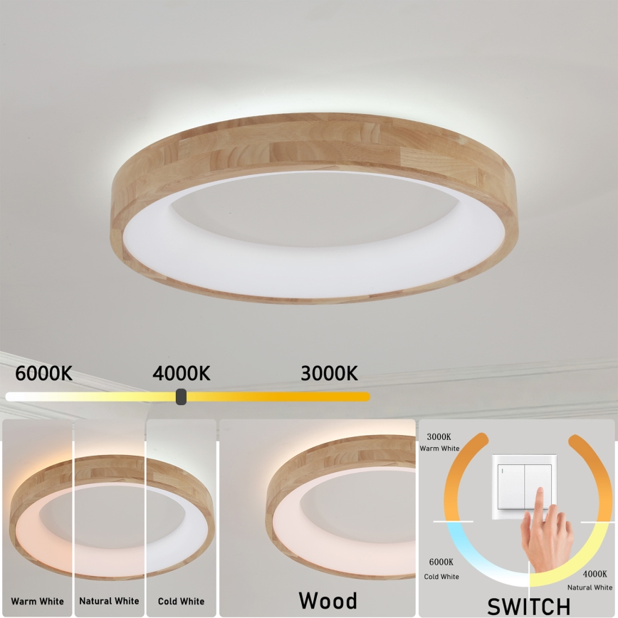Brilagi - LED stropna svjetiljka FALCON WOOD LED/40W/230V 3000/4000/6000K promjer 60 cm drvo