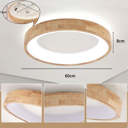 Brilagi - LED stropna svjetiljka FALCON WOOD LED/40W/230V 3000/4000/6000K promjer 60 cm drvo