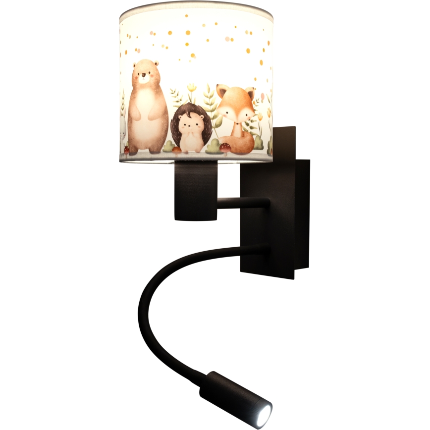 Brilagi - LED dječja fleksibilna zidna svjetiljka BOBO 1xE27/25W/230V + LED/3W crna/bijela/sa životinjskim motivima