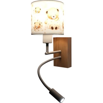 BRILAGI - LED dječja fleksibilna zidna lampa BOBO WOOD 1xE27/25W/230V + LED/3W hrast/bijela/medvjedići