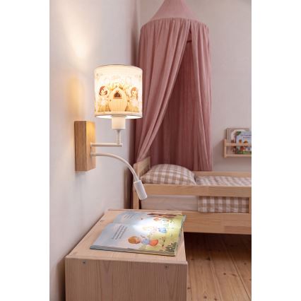 Brilagi - LED dječja fleksibilna zidna lampa BOBO WOOD 1xE27/25W/230V + LED/3W hrast/bijela/ružičasta/vile