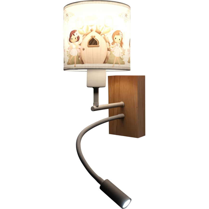Brilagi - LED dječja fleksibilna zidna lampa BOBO WOOD 1xE27/25W/230V + LED/3W hrast/bijela/ružičasta/vile