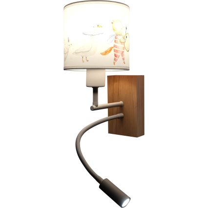 BRILAGI - LED dječja fleksibilna zidna lampa BOBO WOOD 1xE27/25W/230V + LED/3W hrast/bijela/s motivom životinja