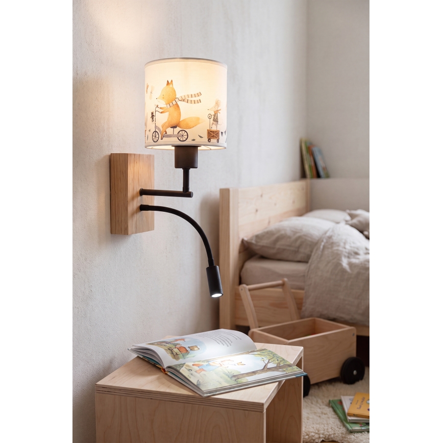 Brilagi - LED dječja fleksibilna zidna svjetiljka BOBO WOOD 1xE27/25W/230V + LED/3W hrast/crna/bijela/životinjice