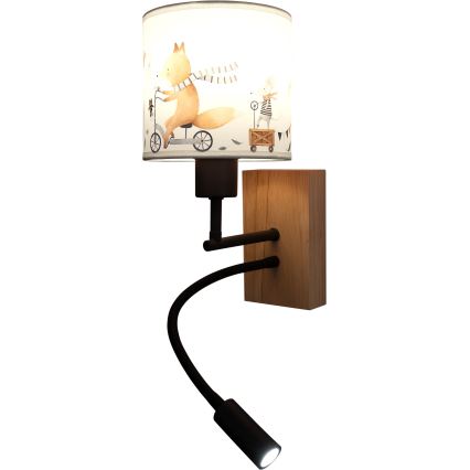Brilagi - LED dječja fleksibilna zidna svjetiljka BOBO WOOD 1xE27/25W/230V + LED/3W hrast/crna/bijela/životinjice