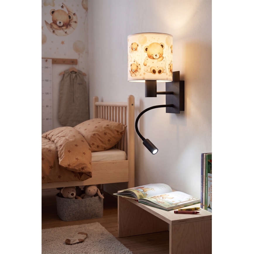 Brilagi - LED dječja fleksibilna zidna lampa BOBO 1xE27/25W/230V + LED/3W crna/bijela/medvjedići