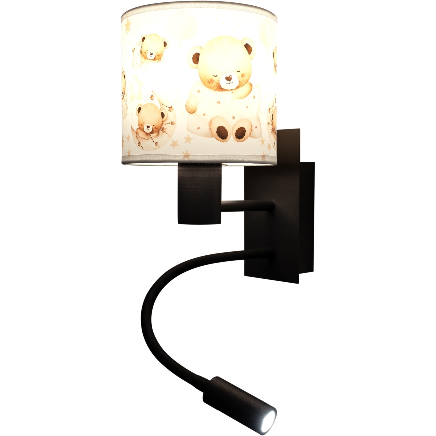 Brilagi - LED dječja fleksibilna zidna lampa BOBO 1xE27/25W/230V + LED/3W crna/bijela/medvjedići