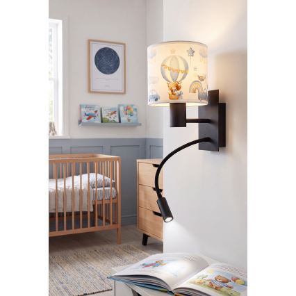 Brilagi - LED dječja fleksibilna zidna svjetiljka BOBO 1xE27/25W/230V + LED/3W crna/bijela/plava/medvjedići