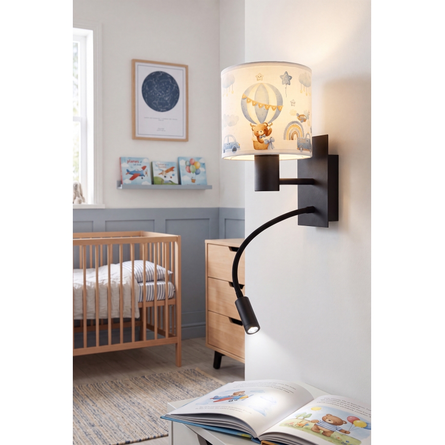 Brilagi - LED dječja fleksibilna zidna svjetiljka BOBO 1xE27/25W/230V + LED/3W crna/bijela/plava/medvjedići