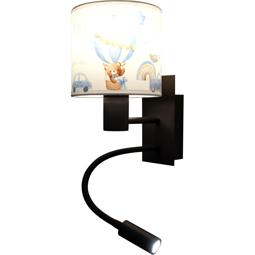 Brilagi - LED dječja fleksibilna zidna svjetiljka BOBO 1xE27/25W/230V + LED/3W crna/bijela/plava/medvjedići