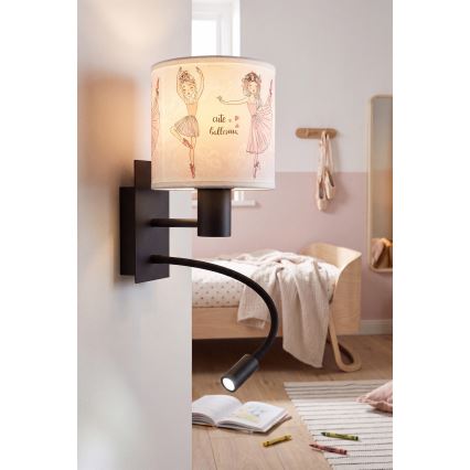 Brilagi - LED dječja fleksibilna zidna svjetiljka BOBO 1xE27/25W/230V + LED/3W crna/bijela/ružičasta/baletke