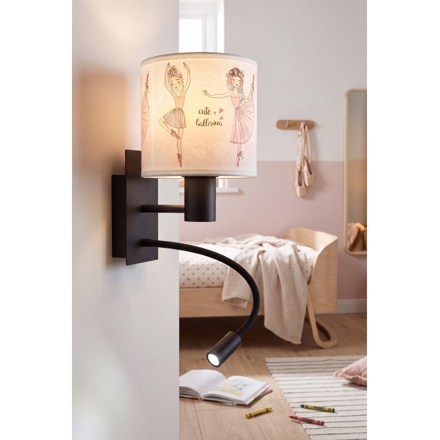 Brilagi - LED dječja fleksibilna zidna svjetiljka BOBO 1xE27/25W/230V + LED/3W crna/bijela/ružičasta/baletke