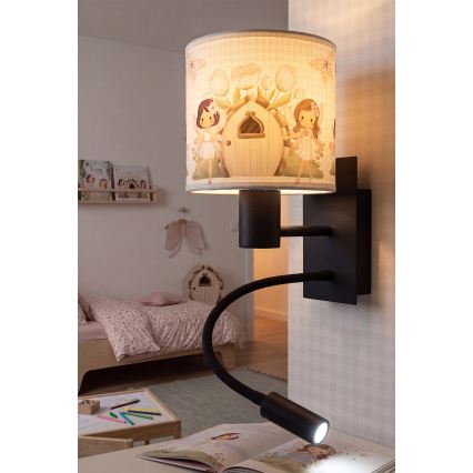 BRILAGI - LED dječja fleksibilna zidna lampa BOBO 1xE27/25W/230V + LED/3W crna/bijela/ružičasta/s motivom vila