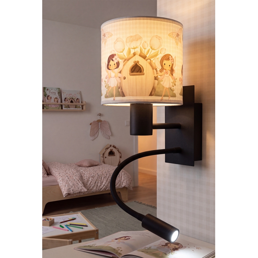 BRILAGI - LED dječja fleksibilna zidna lampa BOBO 1xE27/25W/230V + LED/3W crna/bijela/ružičasta/s motivom vila