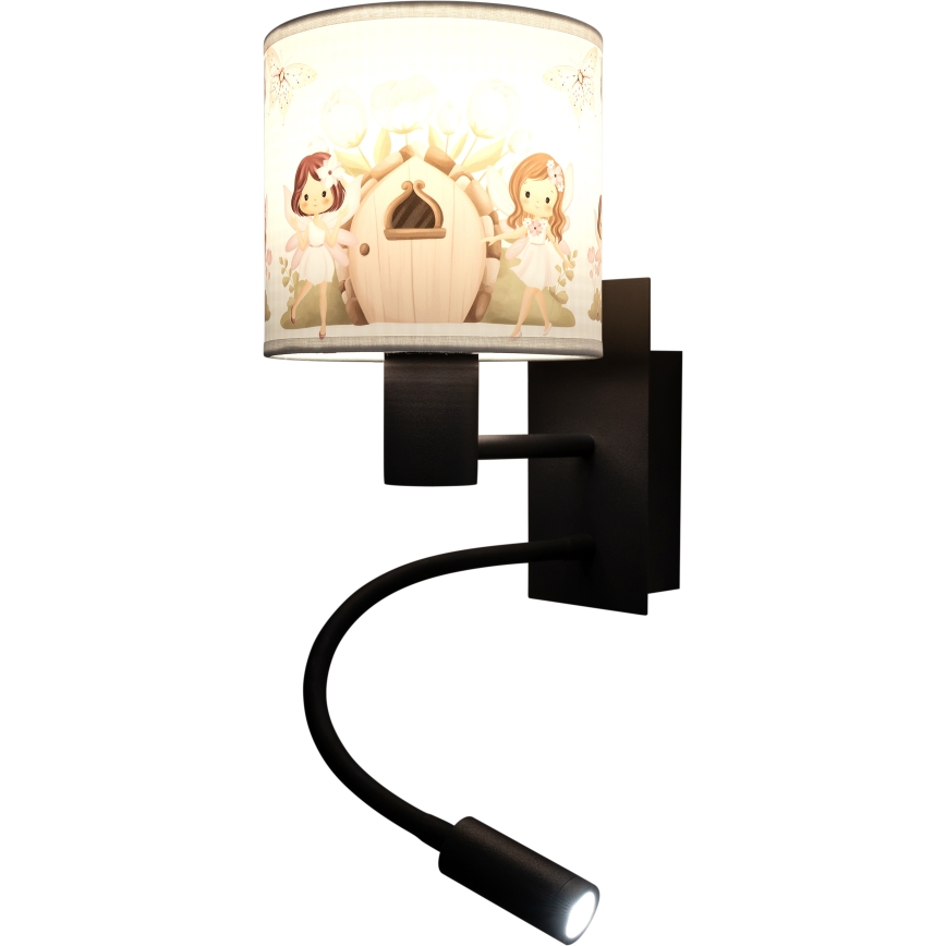 BRILAGI - LED dječja fleksibilna zidna lampa BOBO 1xE27/25W/230V + LED/3W crna/bijela/ružičasta/s motivom vila
