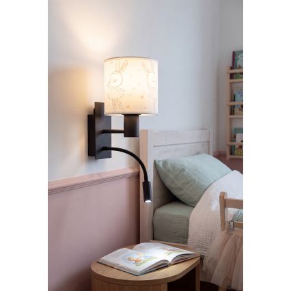 BRILAGI - LED dječja fleksibilna zidna lampa BOBO 1xE27/25W/230V + LED/3W crna/bijela/zečići