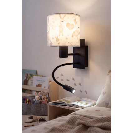 Brilagi - LED dječja fleksibilna zidna svjetiljka BOBO 1xE27/25W/230V + LED/3W crna/bijela/zečići