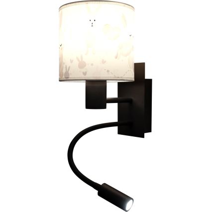 Brilagi - LED dječja fleksibilna zidna svjetiljka BOBO 1xE27/25W/230V + LED/3W crna/bijela/zečići