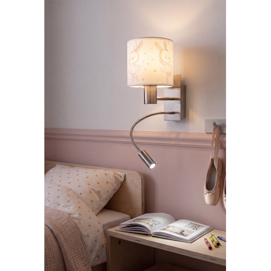 Brilagi - LED dječja fleksibilna zidna svjetiljka BOBO 1xE27/25W/230V + LED/3W matni krom/bijela/zečići
