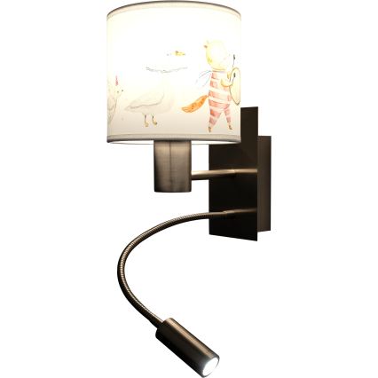 BRILAGI - LED dječja fleksibilna zidna svjetiljka BOBO 1xE27/25W/230V + LED/3W matni krom/bijela/sa životinjskim motivom