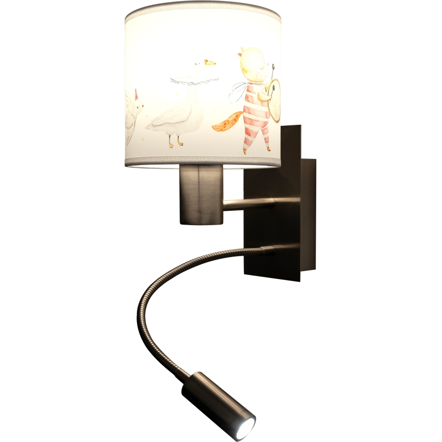 BRILAGI - LED dječja fleksibilna zidna svjetiljka BOBO 1xE27/25W/230V + LED/3W matni krom/bijela/sa životinjskim motivom
