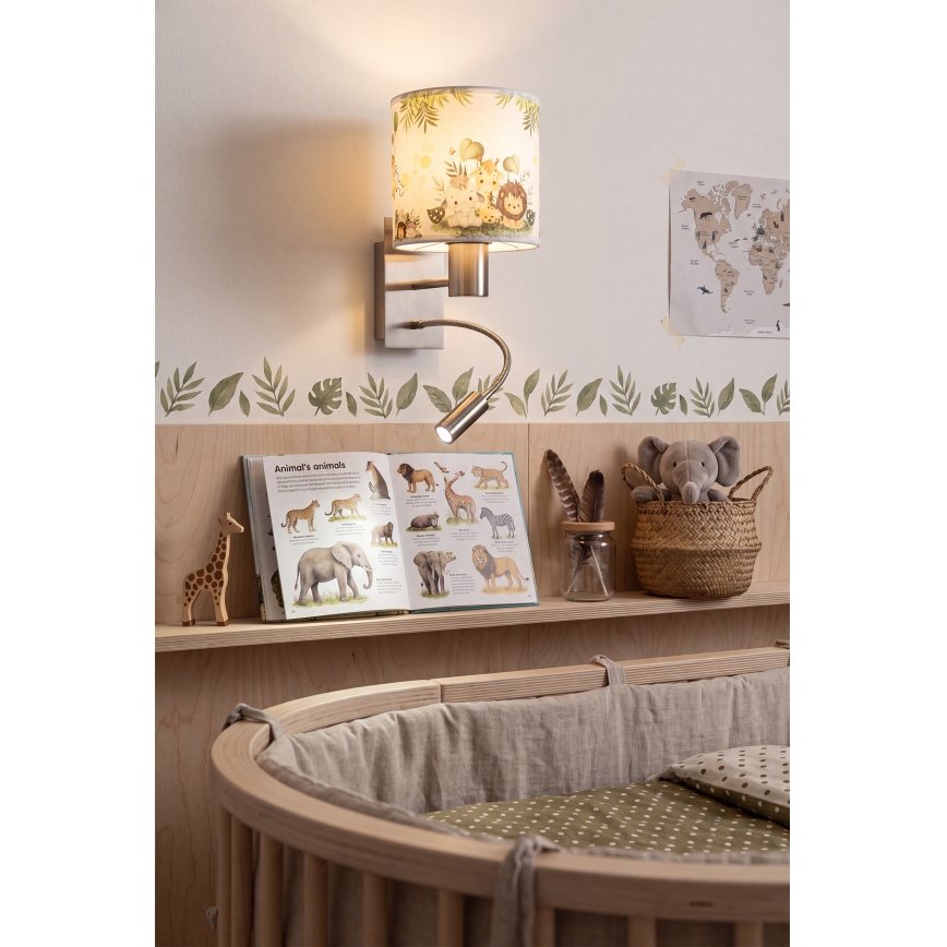 BRILAGI - LED dječja fleksibilna zidna svjetiljka BOBO 1xE27/25W/230V + LED/3W matni krom/bijela/zelena/džungla