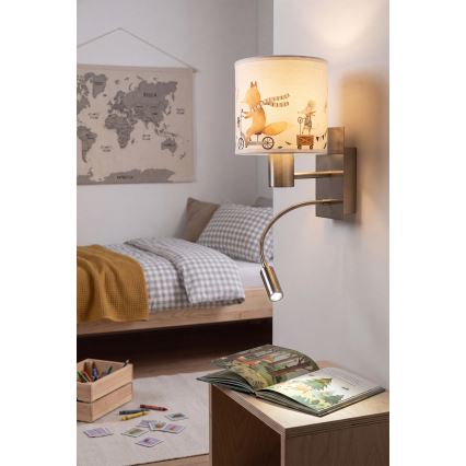 BRILAGI - LED dječja fleksibilna zidna svjetiljka BOBO 1xE27/25W/230V + LED/3W matni krom/bijela/s motivom životinja