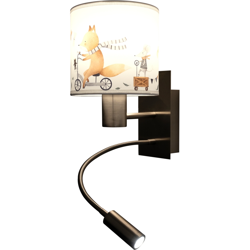 BRILAGI - LED dječja fleksibilna zidna svjetiljka BOBO 1xE27/25W/230V + LED/3W matni krom/bijela/s motivom životinja