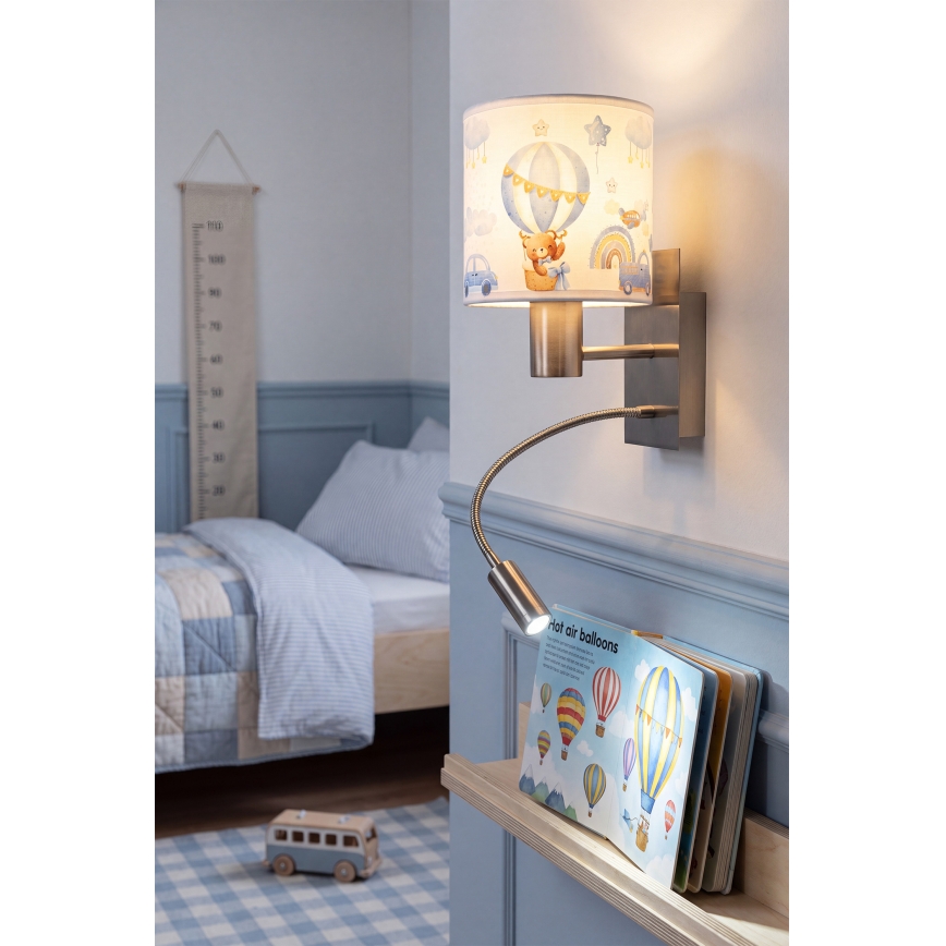 BRILAGI - LED dječja fleksibilna zidna svjetiljka BOBO 1xE27/25W/230V + LED/3W matni krom/bijela/plava/medvjedići