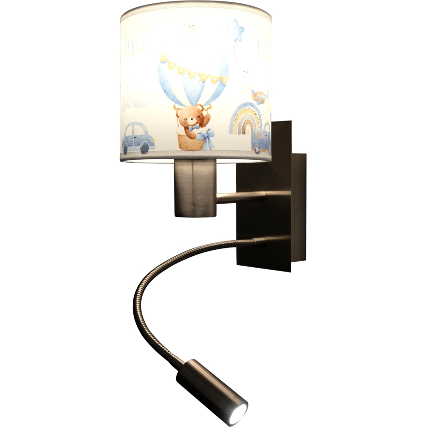 BRILAGI - LED dječja fleksibilna zidna svjetiljka BOBO 1xE27/25W/230V + LED/3W matni krom/bijela/plava/medvjedići
